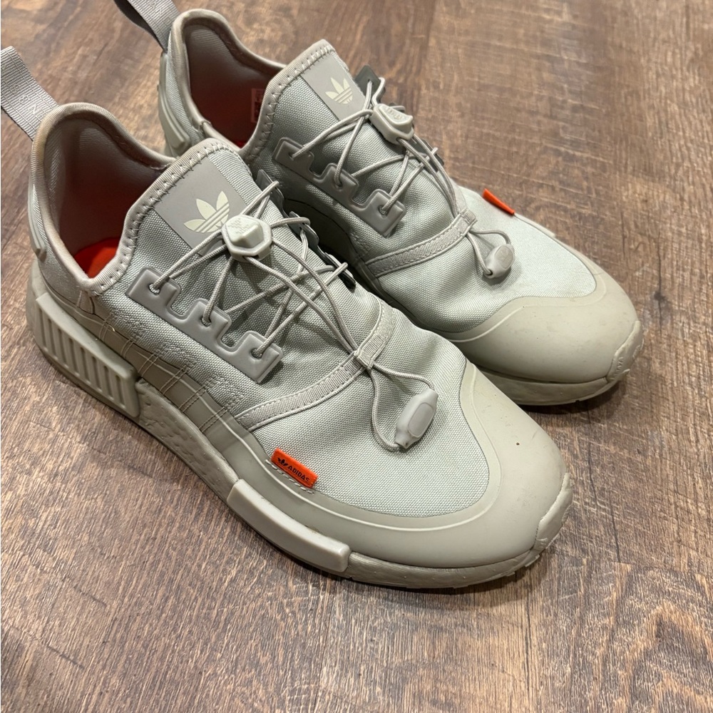 Adidas Men's Light Gray Sneakers with Orange Accents